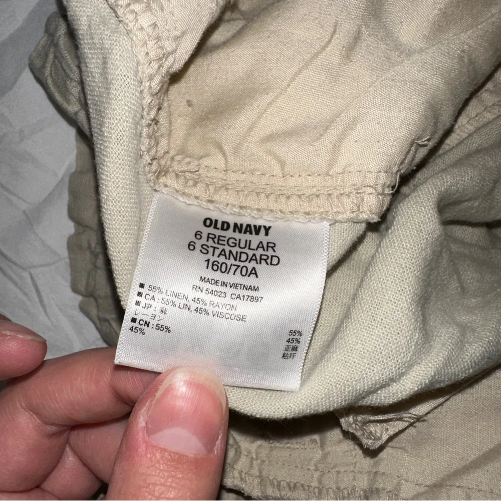 Old Navy | A Stones Throw Linen Paper Bag Shorts Tie Waist Cuffed Hem Beige